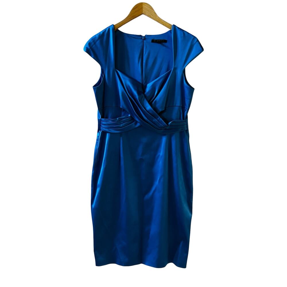David Meister Satin Short Sleeve Sheath Dress Size 12 Blue